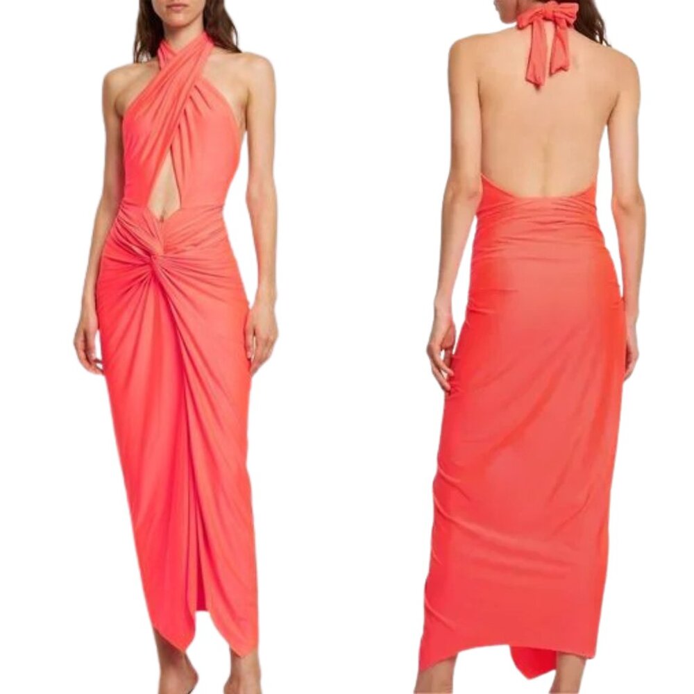 NWT BAOBAB Kena Halter Maxi Dress, Rosal, Size M Cutout Ruched $285